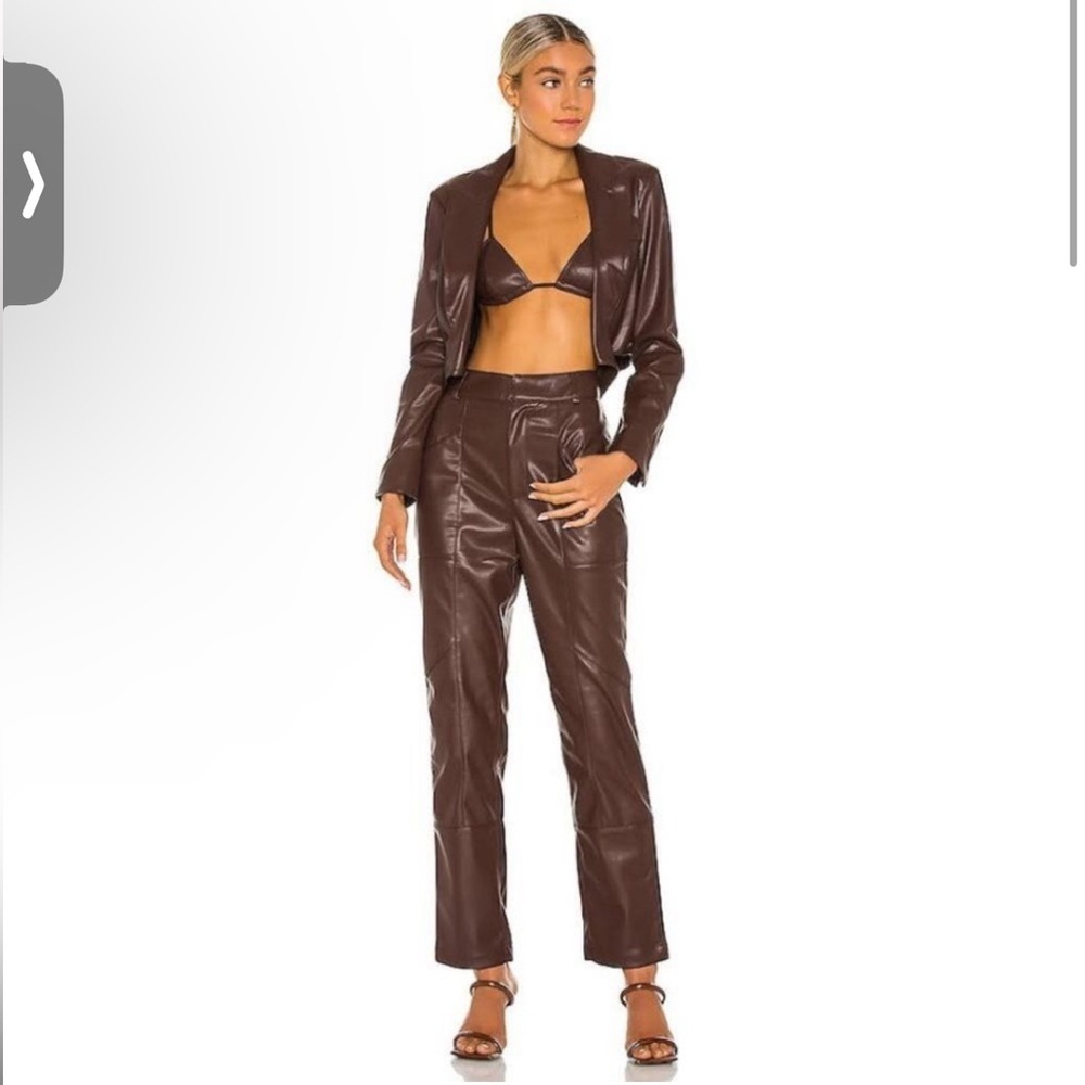 Ronny Kobo High Waisted Faux Leather Katie Pants in Deep Mahogany Brown - Size s